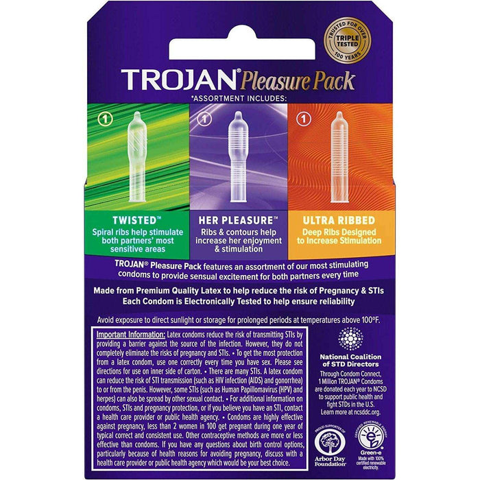 Trojan Condom Pleasure Pack 3 Count - Elvoros
