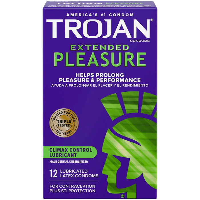 Trojan Extended Pleasure Condoms with Desensitizing Lubricant - 12 Count - Elvoros