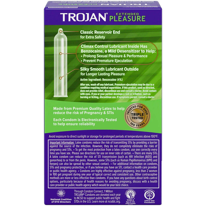 Trojan Extended Pleasure Condoms with Desensitizing Lubricant - 12 Count - Elvoros
