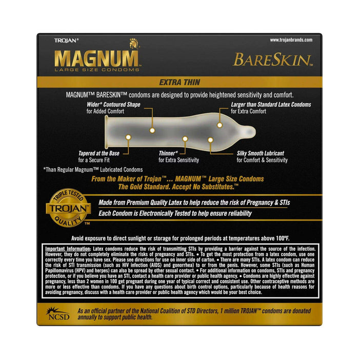 Trojan Magum Bareskin Large Size Condoms - 3 Count - Elvoros