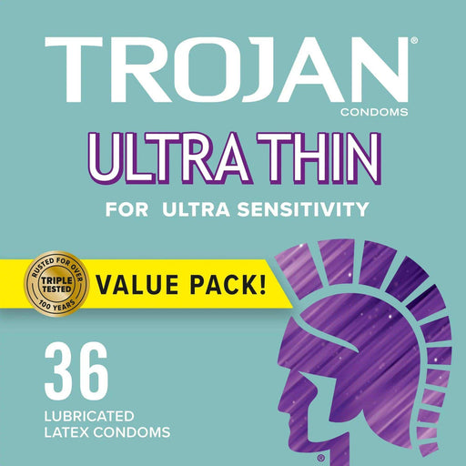 Trojan Ultra Thin Condoms For Ultra Sensitivity Lubricated - 36 Count Value Pack - Elvoros