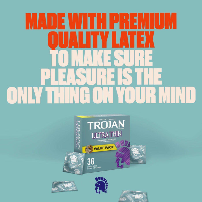 Trojan Ultra Thin Condoms For Ultra Sensitivity Lubricated - 36 Count Value Pack - Elvoros