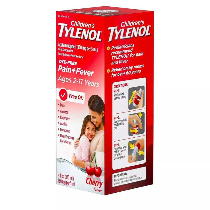 Tylenol Children's Pain and Fever Reliever, Cherry Flavor - 4 fl oz. - Elvoros