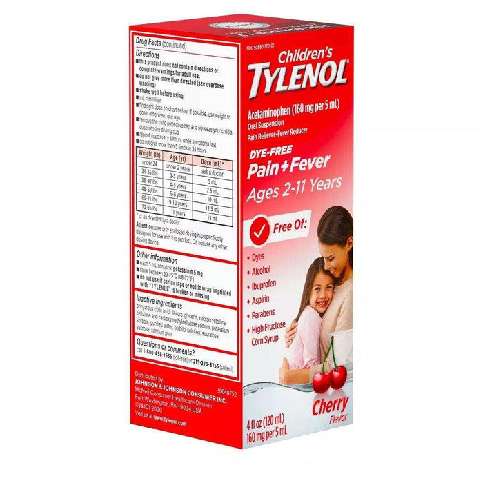 Tylenol Children's Pain and Fever Reliever, Cherry Flavor - 4 fl oz. - Elvoros