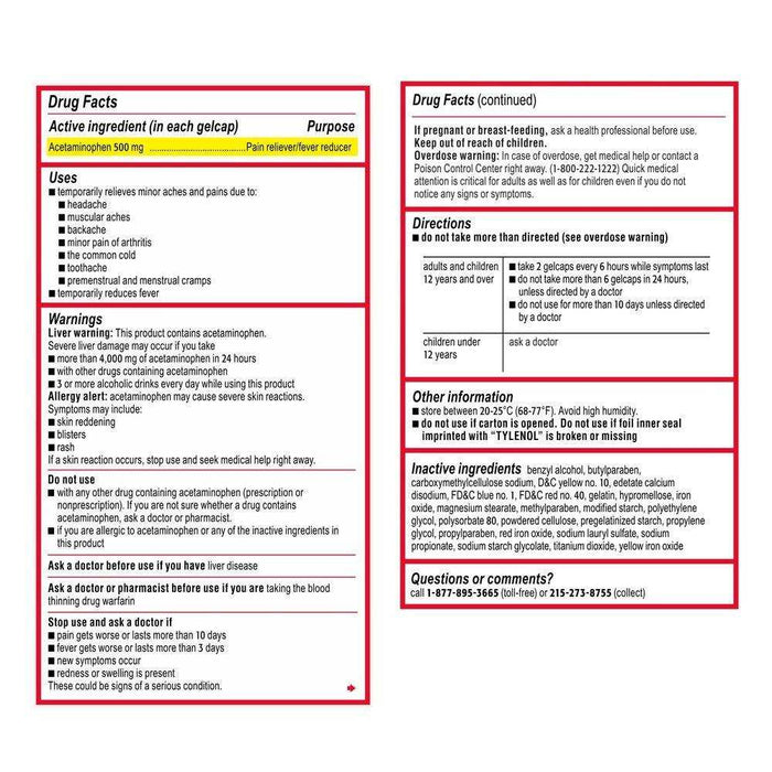 Tylenol Extra Strength Rapid Release Gels - Elvoros