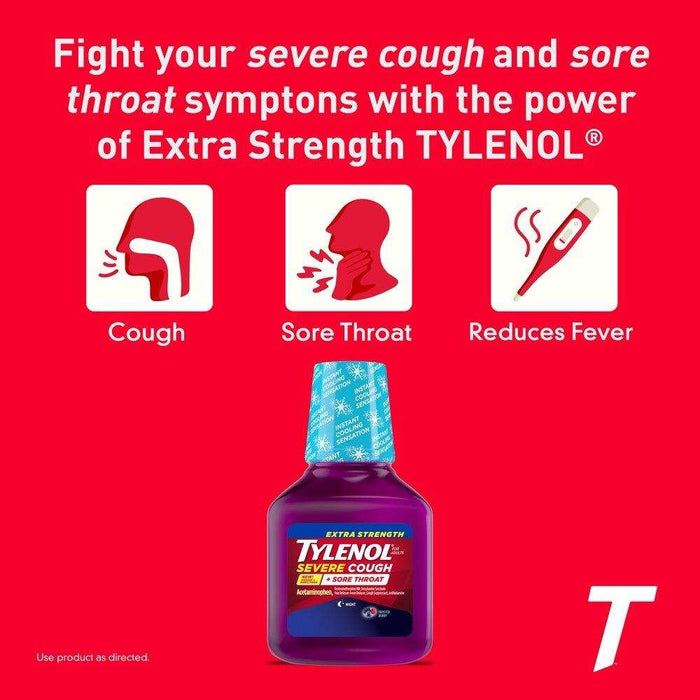 Tylenol Extra Strength Severe Cough + Sore Throat Night Liquid - 8 OZ - Elvoros