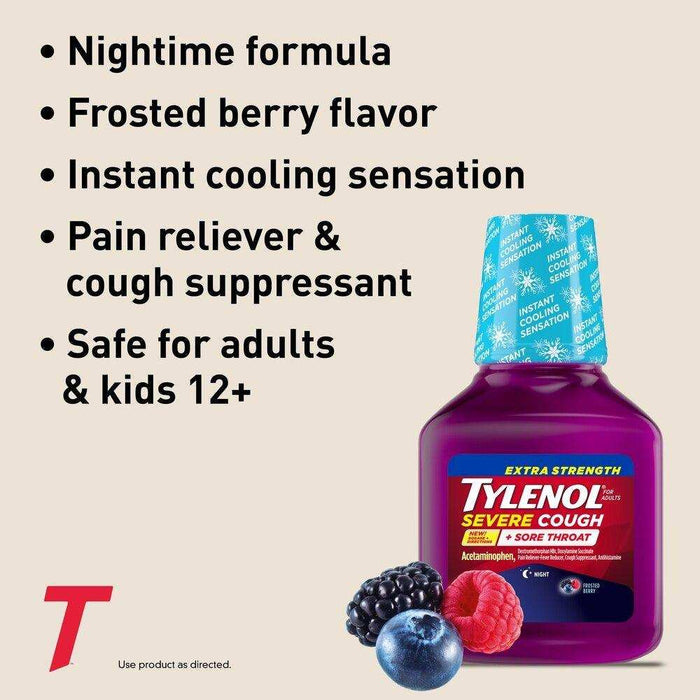 Tylenol Extra Strength Severe Cough + Sore Throat Night Liquid - 8 OZ - Elvoros