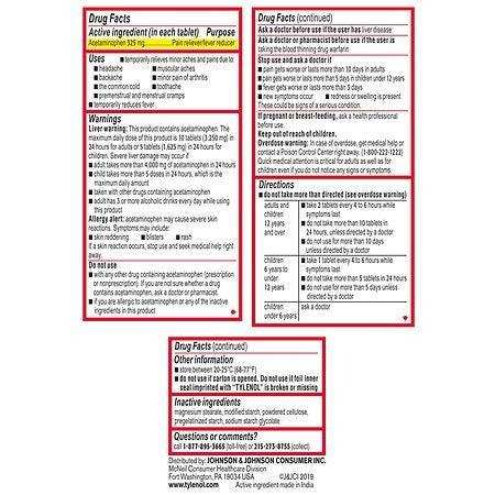 Tylenol Regular Strength 325 mg Tablets - Elvoros