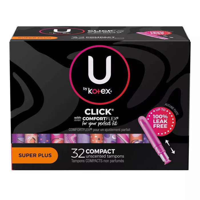 U by Kotex Click Compact Tampons, Super Plus Absorbency - 32 ct. - Elvoros