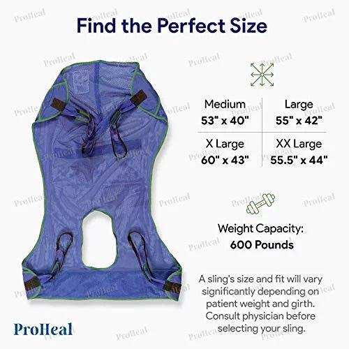 ProHeal Universal Full Body Mesh Lift Sling with Commode Opening - Elvoros
