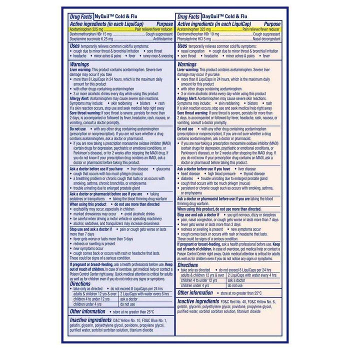 Vicks DayQuil and NyQuil LiquiCaps, Combo Pack, 48 ct. (32 ct. Dayquil / 16 ct. Nyquil) - Elvoros