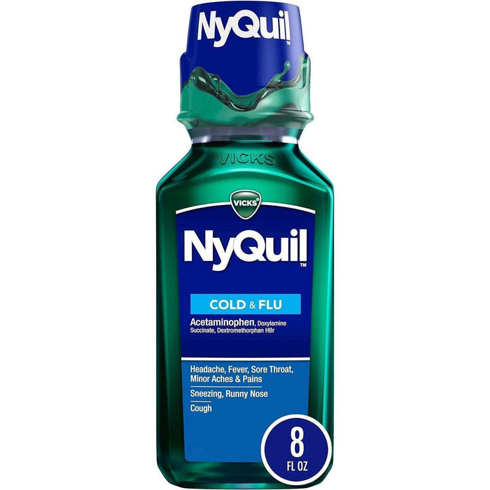 Vicks NyQuil Cold and Flu Relief Liquid Medicine - 8 Oz - Elvoros