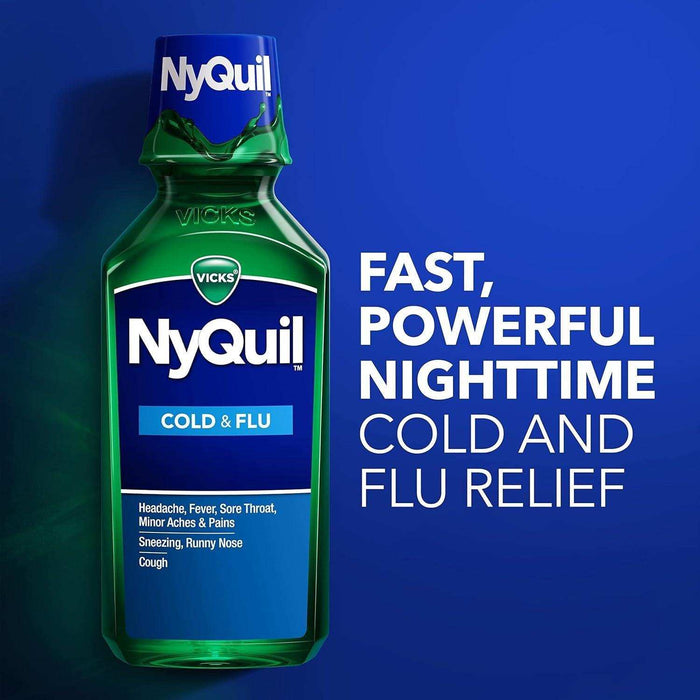 Vicks NyQuil Cold and Flu Relief Liquid Medicine - 8 Oz - Elvoros
