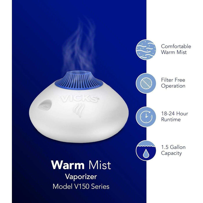 Vicks Warm Steam Vaporizer, Small to Medium Rooms - 1.5 Gallon Tank - Elvoros