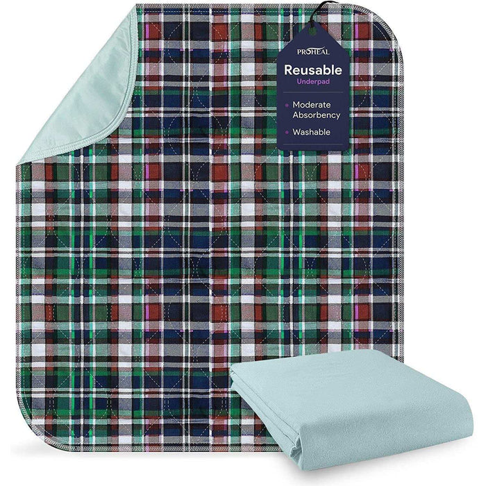 ProHeal Washable Bed Pads - Soft Tartan Leak Proof Chucks - 34"x36" - Elvoros
