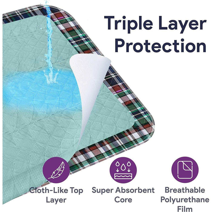 ProHeal Washable Bed Pads - Soft Tartan Leak Proof Chucks - 34"x36" - Elvoros