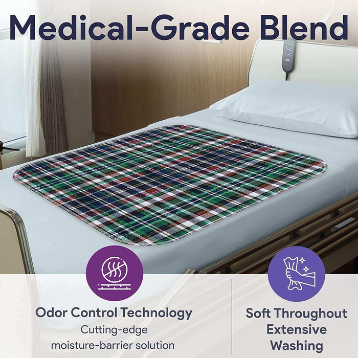 ProHeal Washable Bed Pads - Soft Tartan Leak Proof Chucks - 34"x36" - Elvoros