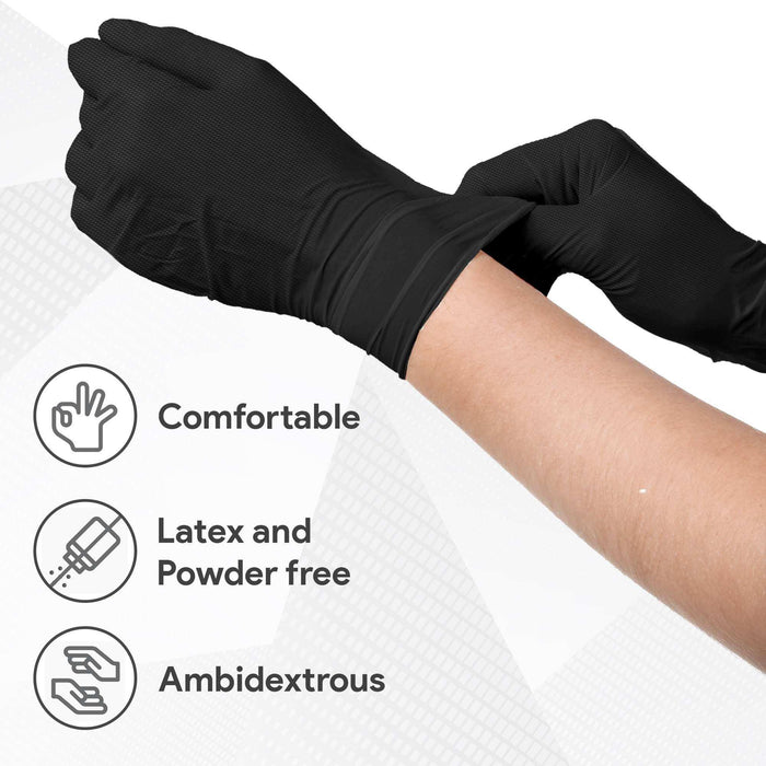 WeCare Diamond Textured 8 Mil Nitrile Gloves - Black - Elvoros