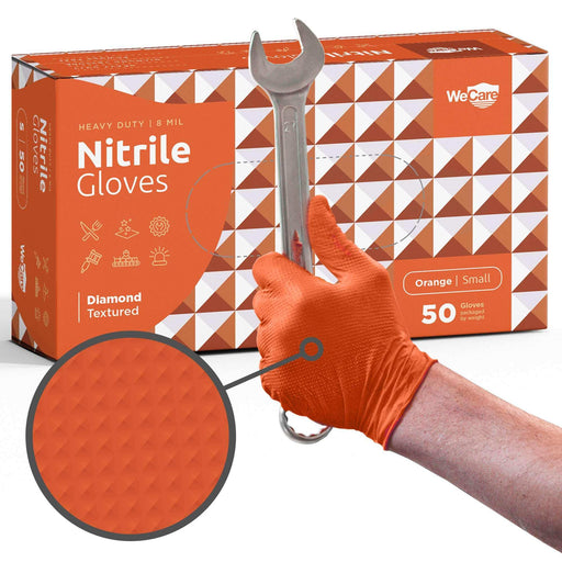 WeCare Diamond Textured 8 Mil Nitrile Gloves - Orange - Elvoros