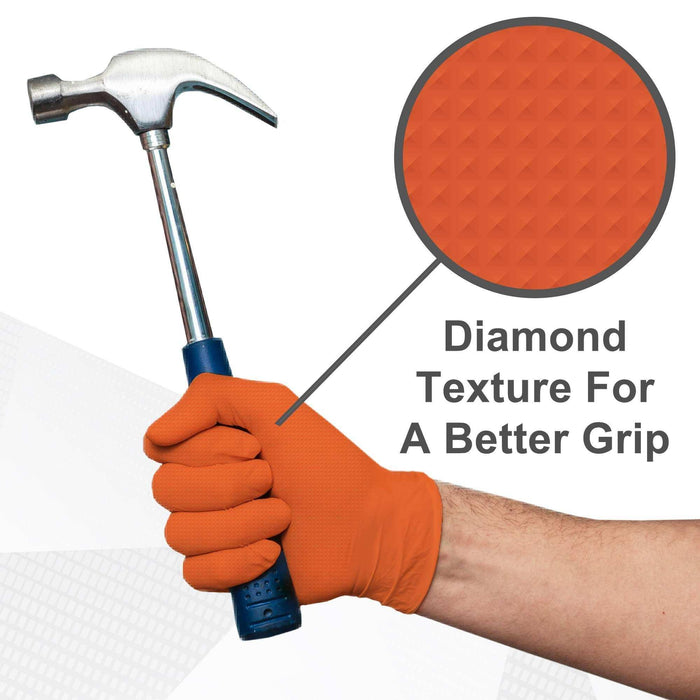 WeCare Diamond Textured 8 Mil Nitrile Gloves - Orange - Elvoros
