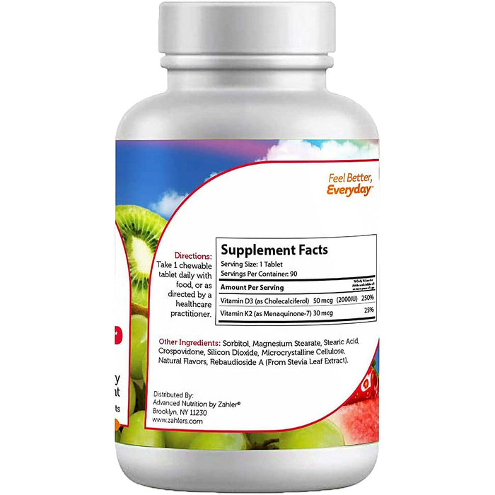 Zahler Junior D3 K2, Chewable Vitamin - Elvoros