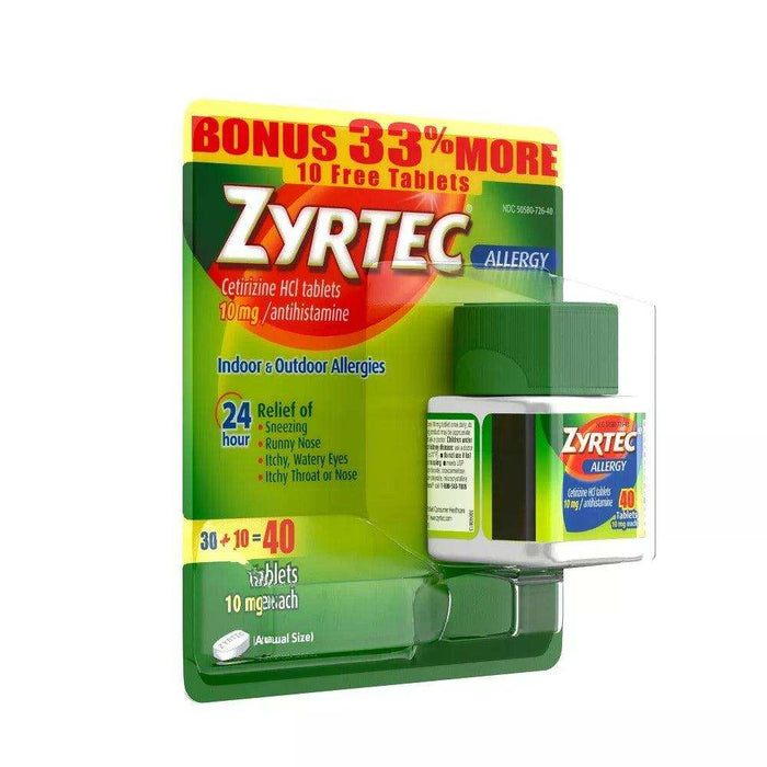 Zyrtec 24 Hour Allergy Relief Tablets - Cetirizine HCl - 30 + 10 Ct - Elvoros