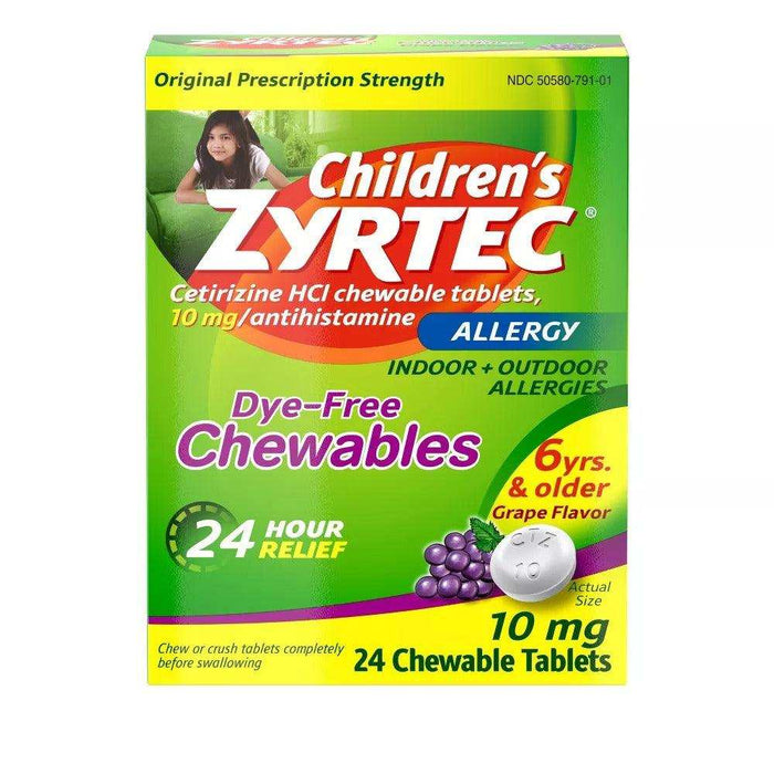 Zyrtec Children's Dye Free Cetirizine 10mg Chewables - Grape - 24ct - Elvoros
