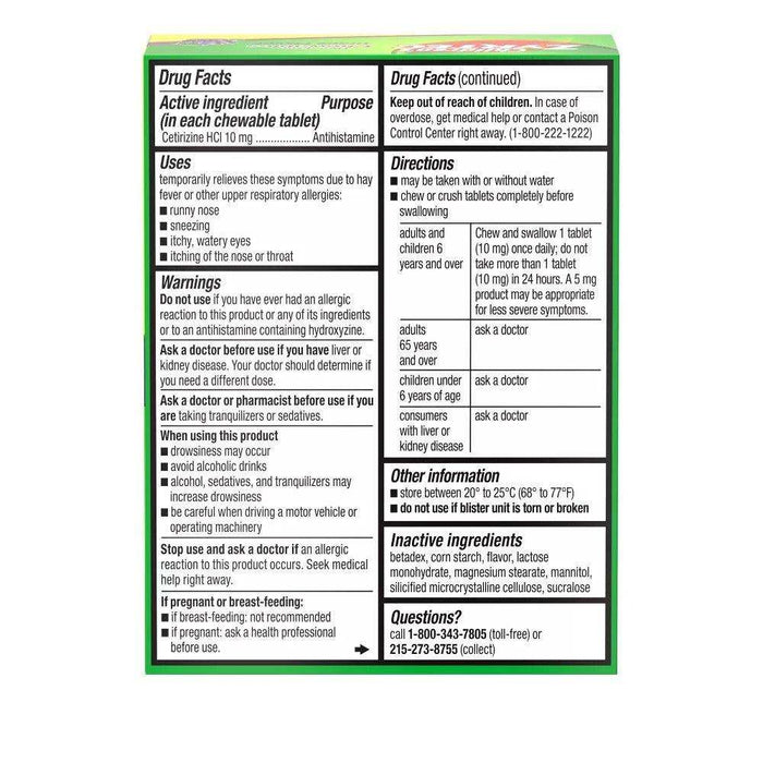 Zyrtec Children's Dye Free Cetirizine 10mg Chewables - Grape - 24ct - Elvoros