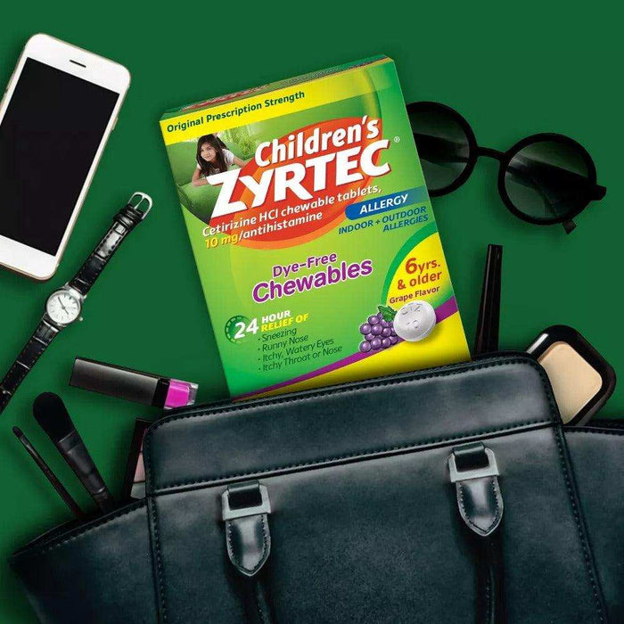 Zyrtec Children's Dye Free Cetirizine 10mg Chewables - Grape - 24ct - Elvoros
