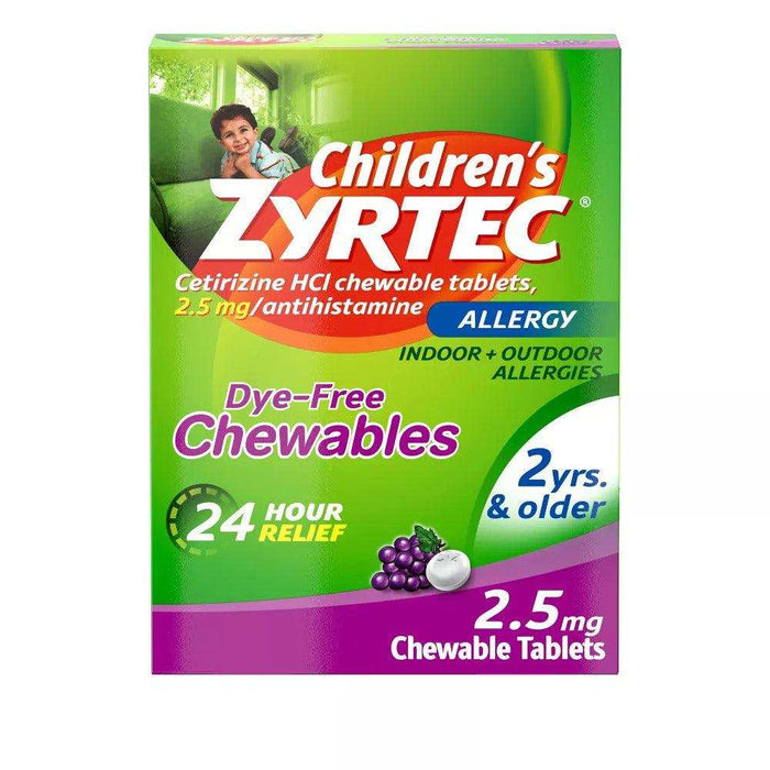 Zyrtec Children's Dye Free Cetirizine 2.5mg Chewables - Grape - Elvoros