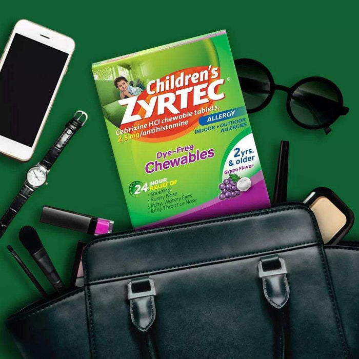 Zyrtec Children's Dye Free Cetirizine 2.5mg Chewables - Grape - Elvoros