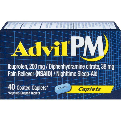 Advil PM Pain Reliever And Nighttime Sleep Aid Caplets - 40 Count - Elvoros