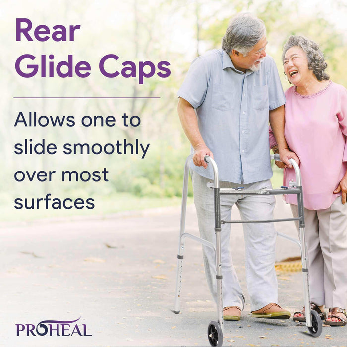 Adult Two-Button Silver Folding Steel Walker - 350 lbs Capacity - Elvoros