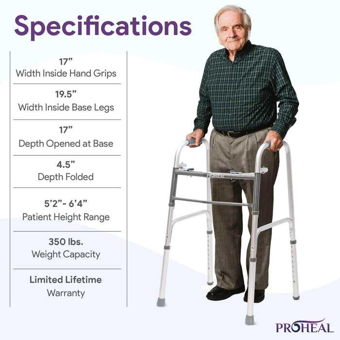 Adult Two-Button Silver Folding Steel Walker - 350 lbs Capacity - Elvoros