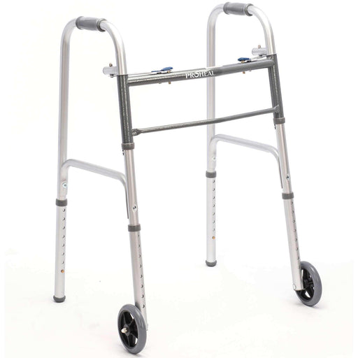 Bariatric Silver Folding Steel Walker with Wheels - 500 lbs Capacity - Elvoros