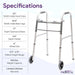 Bariatric Silver Folding Steel Walker with Wheels - 500 lbs Capacity - Elvoros