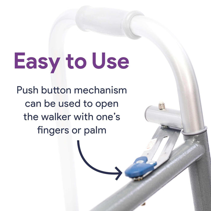 Bariatric Silver Folding Steel Walker with Wheels - 500 lbs Capacity - Elvoros