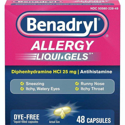 Benadryl Liqui-Gels Diphenhydramine Allergy and Sinus Treatment - 48 Capsules - Elvoros