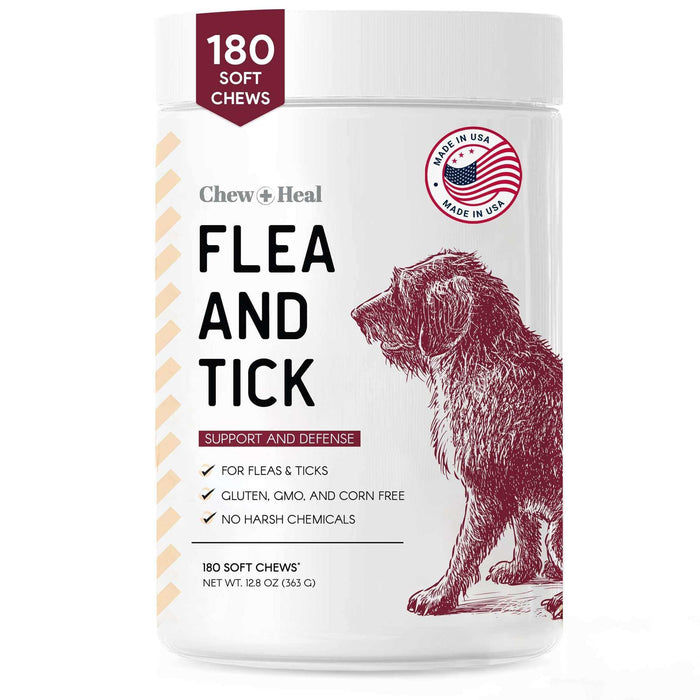 Chew + Heal Chewable Flea and Tick Prevention for Dogs - 180 Delicious Soft Chews - Elvoros