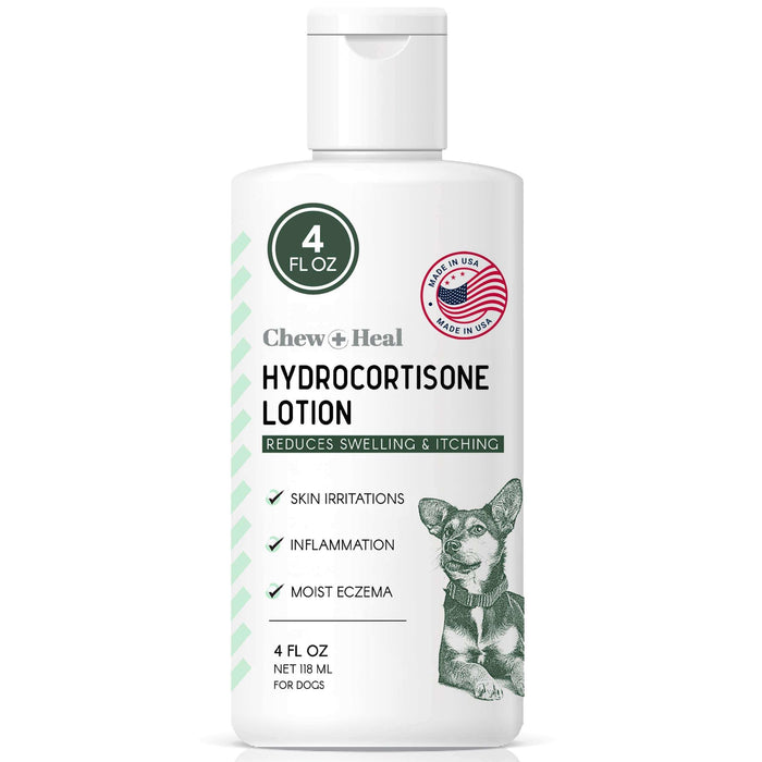 Chew + Heal Hydrocortisone Lotion for Dogs - 4 oz Anti Itch Cream for Irritated Skin - Elvoros