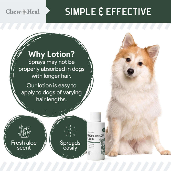 Chew + Heal Hydrocortisone Lotion for Dogs - 4 oz Anti Itch Cream for Irritated Skin - Elvoros
