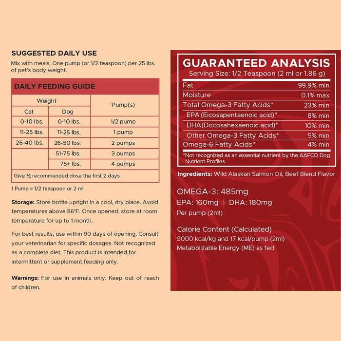 Chew + Heal Pure Wild Alaskan Salmon Oil for Dogs and Cats - 16 oz. Beef Flavored Oil - Elvoros