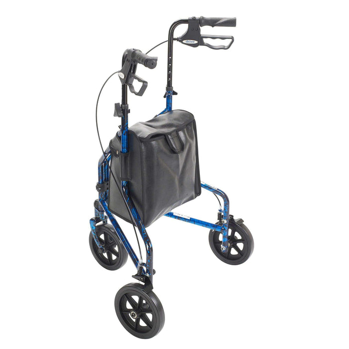 Drive Medical 3 Wheel Rollator Rolling Walker with Basket Tray and Pouch - Elvoros