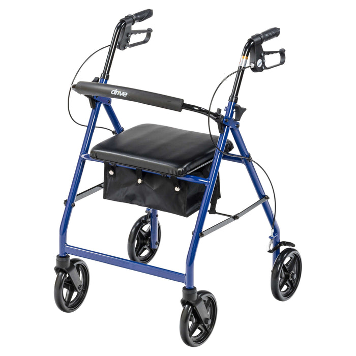 Drive Medical Aluminum Rollator Rolling Walker with Fold Up and Removable Back Support and Padded Seat - Elvoros