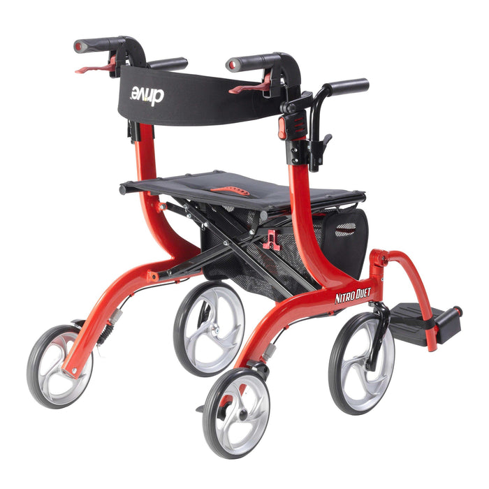 Drive Medical Nitro Duet Dual Function Transport Wheelchair and Rollator Rolling Walker - Red - Elvoros