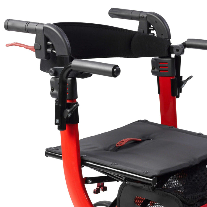 Drive Medical Nitro Duet Dual Function Transport Wheelchair and Rollator Rolling Walker - Red - Elvoros