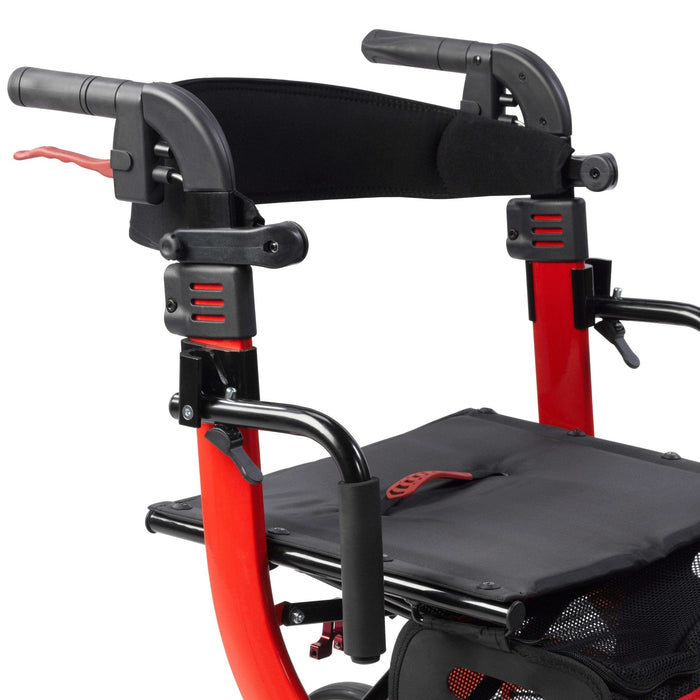 Drive Medical Nitro Duet Dual Function Transport Wheelchair and Rollator Rolling Walker - Red - Elvoros