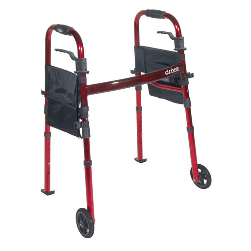 Drive Medical Portable Folding Travel Walker with 5" Wheels and Fold up Legs - Elvoros