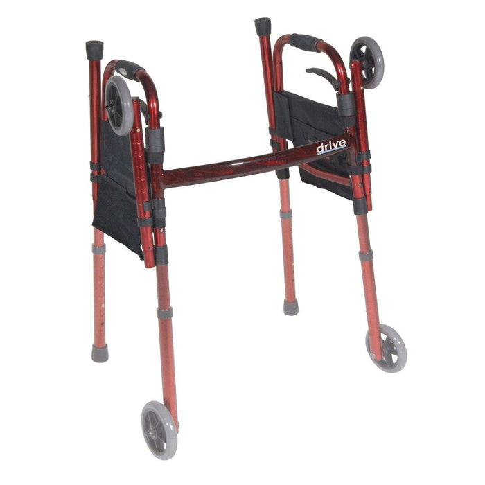 Drive Medical Portable Folding Travel Walker with 5" Wheels and Fold up Legs - Elvoros