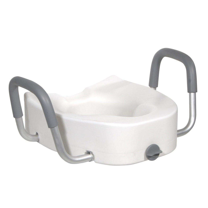 Drive Medical Premium Plastic Raised Toilet Seat with Lock and Padded Armrests, Elongated - Elvoros